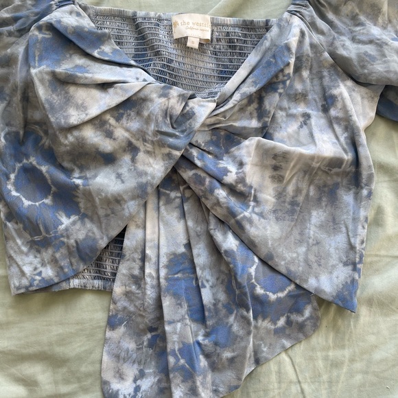 The Westside Women’s Off The Shoulder Tie Dye Top Gray Blue Size S Silk Fabric - Picture 2 of 5